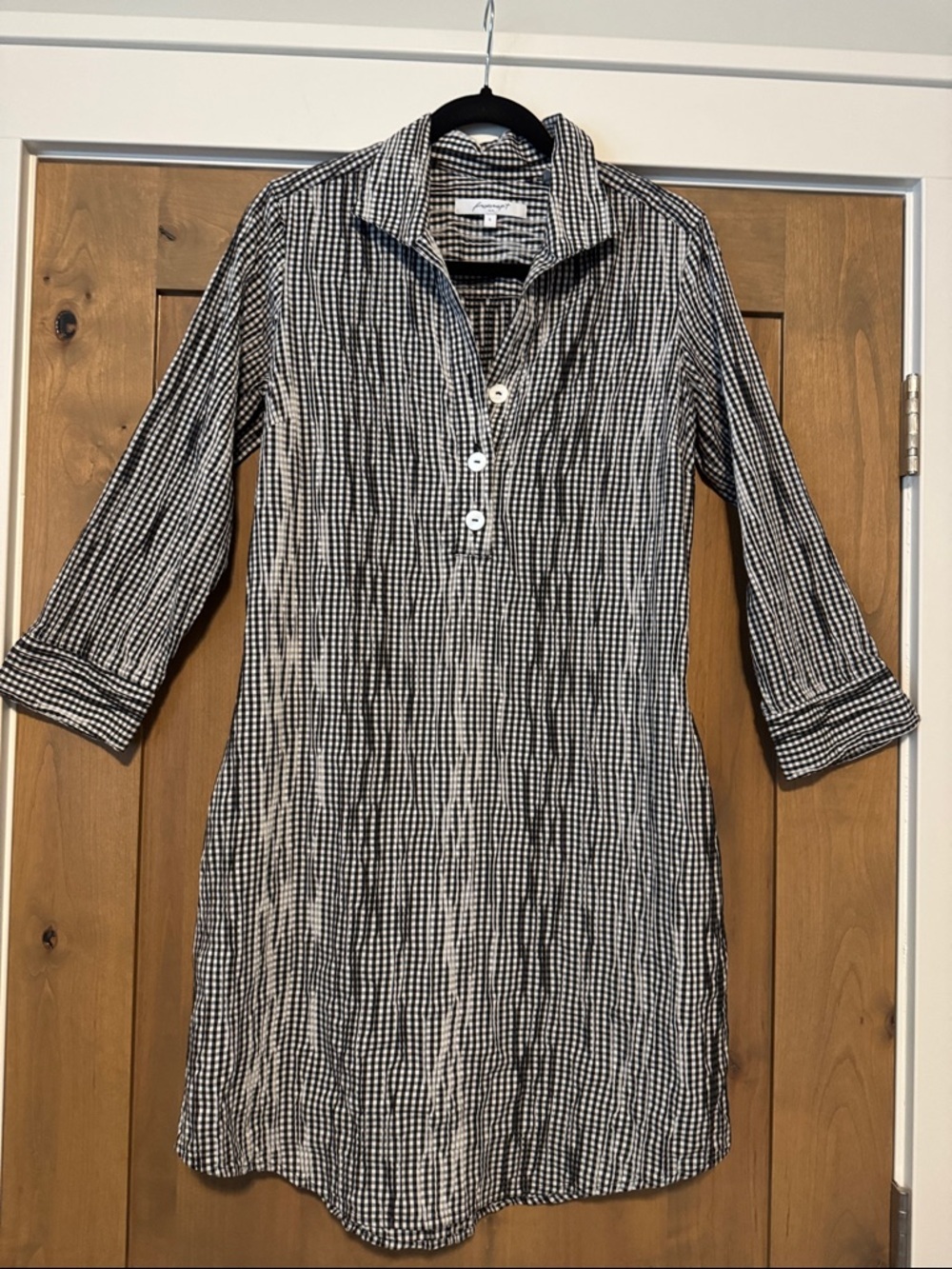 foxcroft Seersucker Pop Over Shirt Dress Womens 6 Preppy coastal grandma Beach